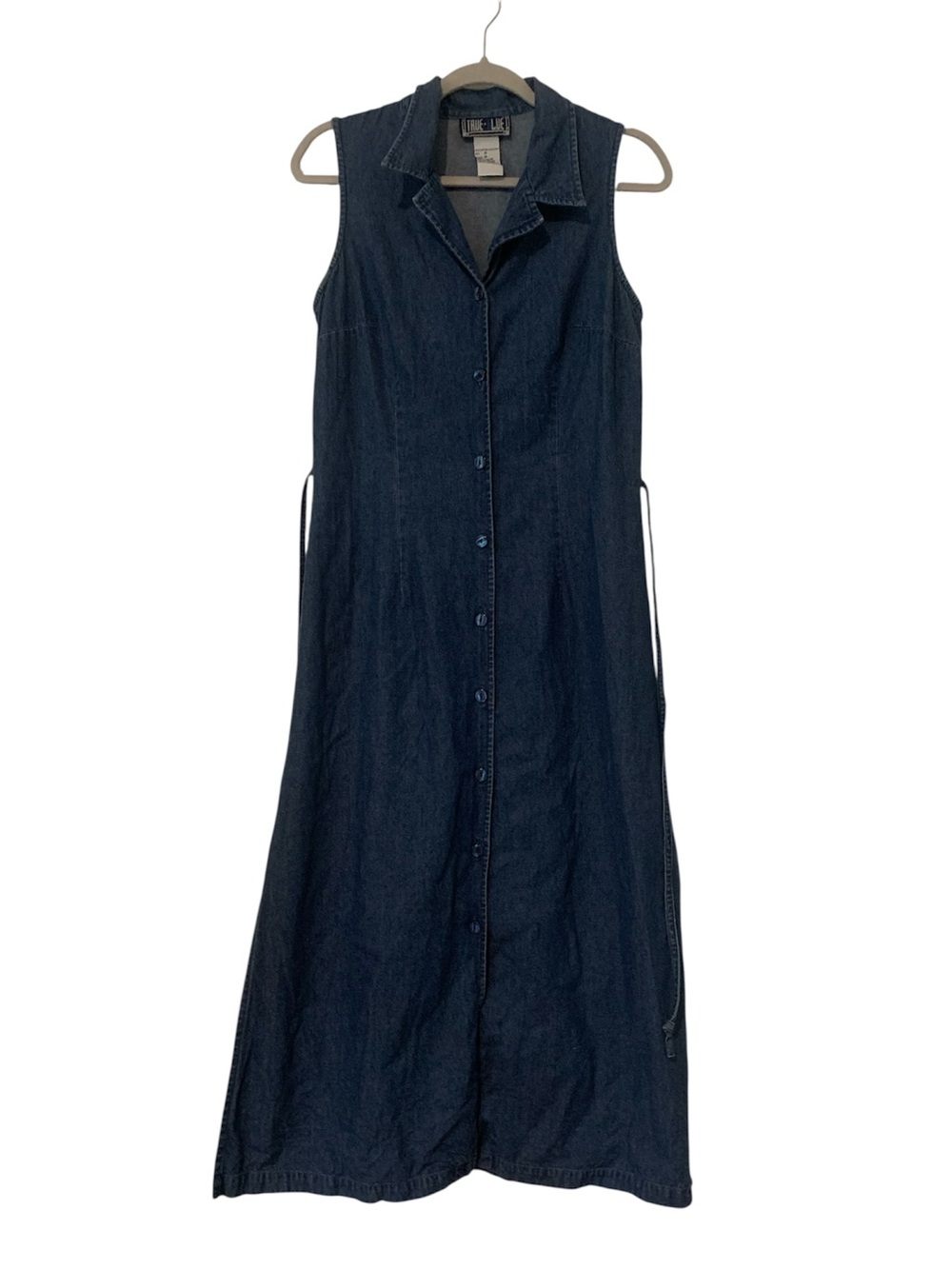 Dark Blue Sleeveless Button-Front Maxi Dress